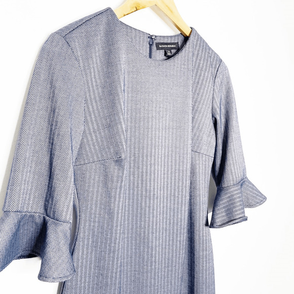 BANANA REPUBLIC Navy Herringbone Ponte Dress Flutter Sleeves Stretch WOMEN'S 6 - Picture 3 of 7